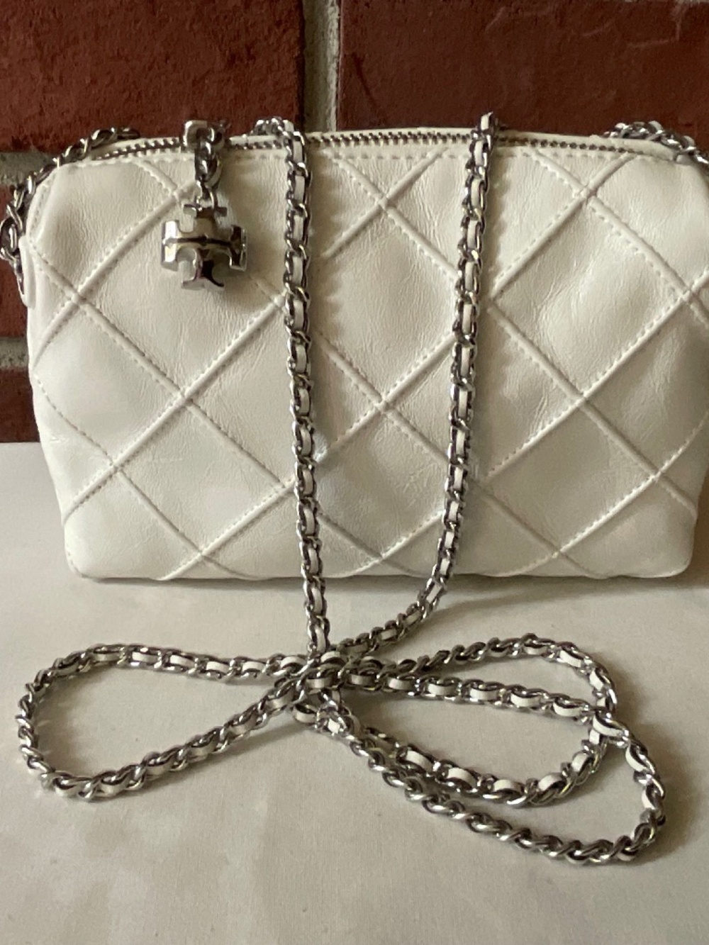 Tory Burch Fleming Soft Quilted White Leather Crossbody Bag NEW
